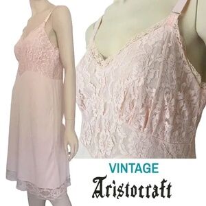 VINTAGE Aristocraft Slip Baby Pink Full Lace Lacy Double Layer Nylon Bodice